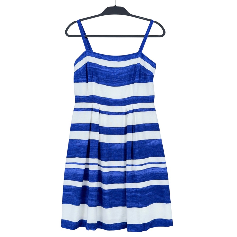 Ann Taylor LOFT Striped Fit Flare Dress Womens 2 Rayon Nylon Blue White